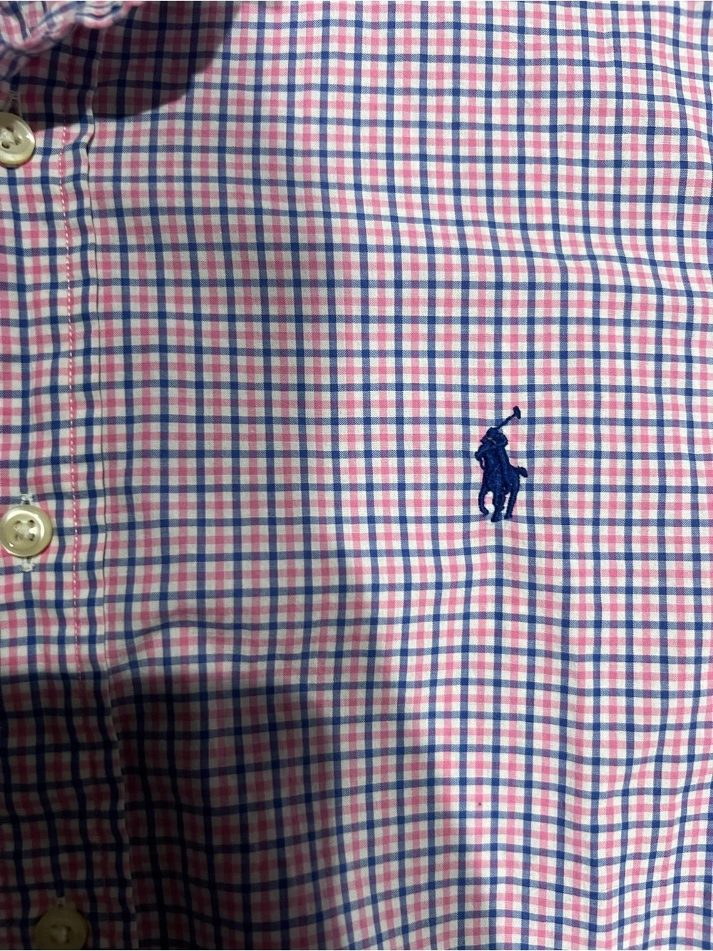 Ralph Lauren Slim Fit Men's L Pink Blue White Check Long Sleeve Woven Shirt